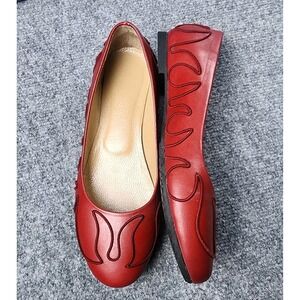 Artemis 38 Leather Ballet Flats Red Flames Embroidered Rockabilly Devilcore Vamp
